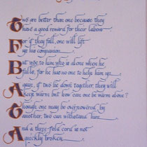wedding vows in italic script with Initials in decorated versals