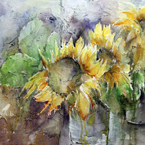 Sunflower III 2023 70x50cm / Watercolour on canvas by ©janinaB.