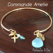 Commande Amélie: jonc plaqué or, pampilles  et goutte aventurine