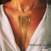 Commande Lucie: Pierre turquoise montée sur fil transparent, sautoir Charleston