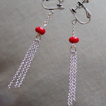 BO perles de corail & pompom argenté Bénédicte
