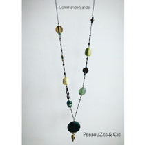 Commande Sanda: Sautoir de jade, aventurine et bronze.