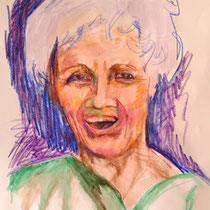 Teresa Lankes, Portrait, "Alice", Wachs, Aquarell und bunte Kreide auf Papier ohne Rahmen. 40x60, 40,- bis 80,- je nach Laune