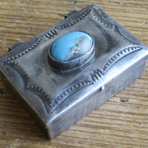 Navajo Pill Box w/large turquoise cab 1x1.5" c.1940 $225