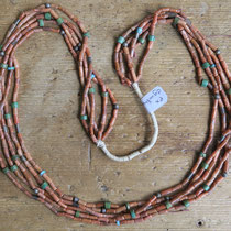 4117 Navajo/Pueblo Five Strand Branch Coral Necklace w/Turquoise and Silver Beads c.1930s ex cg wallace collection 28" $2,800