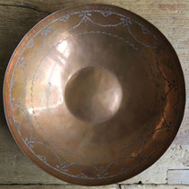 5092 Navajo/Pueblo Copper bowl w/mark for Garden of the Gods Trading Post 9x2.375" $950