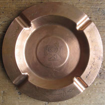 3445 navajo copper die stamped trading post ash tray c.1950, 5.75" $95