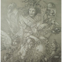 "Apokalyptischer Reiter", 63 x 70 cm; Bleistift auf Hartfaser; 2020.