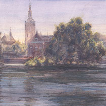 Hofvijver. Aquarel 50 x 140 cm