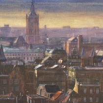 Den Haag van bovenaf. Aquarel 60 x 115 cm