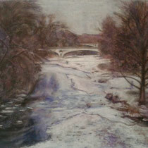Isar mit Maximiliansbrücke - Pastell - 50 x 40 cm