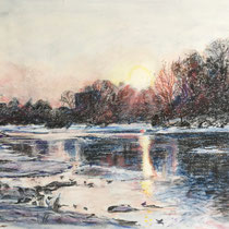 Isar - Isar am Flaucher - Pastell - 70 x 50 cm