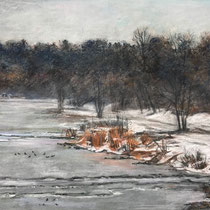 Isar im Winter - Pastell - 40 x 60 cm