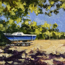 "bateau en attente" Acrylique sur papier toilé,  13x18cm   2023