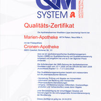 Qualitätszertifikat QM System |  Marien-Apotheke Reken