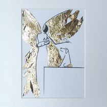 Alltagsengel  LXXXIII, Blattgold und Tusche auf Papier, in golfarbenem Rahmen, inkl. Rahmen 32 x 23 cm