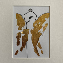 Alltagsengel  VIII, Blattgold und Tusche auf Papier, in golfarbenem Rahmen, inkl. Rahmen 32 x 23 cm