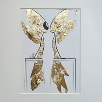 Alltagsengel  LXVIII, Blattgold und Tusche auf Papier, in golfarbenem Rahmen, inkl. Rahmen 32 x 23 cm
