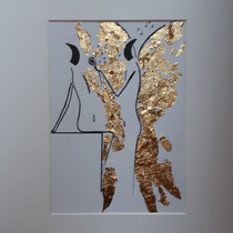 Alltagsengel   XLV, VERKAUFT Blattgold und Tusche auf Papier, in goldfarbenem Rahmen, inkl. Rahmen  32 x 23 cm