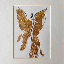 Alltagsengel XV, UNVERKÄUFLICH Blattgold und Tusche auf Papier, in goldfarbenem Rahmen, inkl. Rahmen  32 x 23 cm
