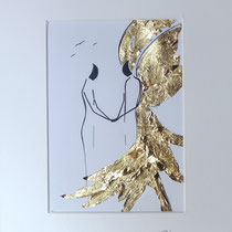 Alltagsengel  LXXXXIX Blattgold und Tusche auf Papier, in golfarbenem Rahmen, inkl. Rahmen 32 x 23 cm,