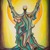 L'uomo e la natura, 2015, tecnica mista su tavola, 93x126