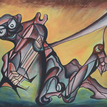 Sorriso amaro (lampedusa), 2013, tecnica mista su tavola, 101x93