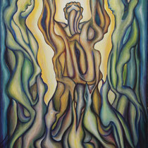 Dalla terra al cielo, 2017, tecnica mista su tavola, 100x 140 cm 