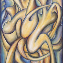 Simbiosi, 2019, tecnica mista su tavola, 60x110