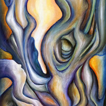 Viaggio immaginario, 2019, tecnica mista su tavola, 48x119