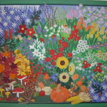 2008 © VIER JAHRESZEITEN 100x120cm, malt bakgrunn, håndapplikasjon og -broderi, håndquilting, bomull