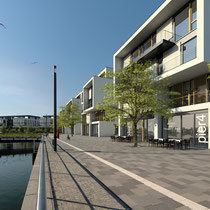 Pier4 am PHOENIX See in Dortmund. Architekturvisualisierung. Fotomontage.