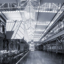Umplanung einer Industrieanlage in eine Fachhochschule. Wettbewerbsbeitrag. Architekturvisualisierung.