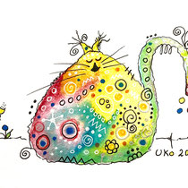 Funny Art, dicke Katze, Aquarell von Ursula Konder, UKo-Art
