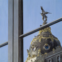 THROUGH THE MIRROR, DOME OF THE METROPOLIS BUILDING  Oil on linen on board 50x50 cm 2020 / SOLD - VENDIDO