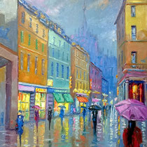 Corso Vittorio Emanuele (Milano) olio su tavola 50x40 (Codice M16)