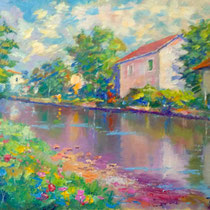 Naviglio - Olio su tavolala 50x40 - (Codice M04)