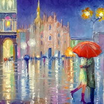 Innamorati a Milano - olio su tela cm 50x40 (Codice M12)