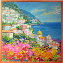 Positano - olio su tela cm 100x100 (Codice 241)