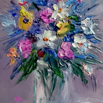 Vaso di fiori - minidipinto cm 15x10 olio spatola su faesite (Codice P01)