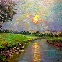Tramonto in periferia olio su tavola 60x50 (Codice 207)