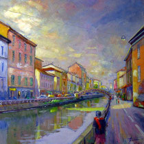 la poetessa dei Navigli olio su tela cm 80x80 - (Codice M10)