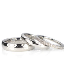 Schönes Triple: Trauringe + Beisteckring in poliertem Platin 950/000 4.8 + 3 mm