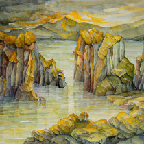 Evening Light in the Lagoon, 36cm x 45cm, Aquarell, verkauft