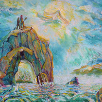 Three Journeys, 60cm x 72cm, Ölstift auf Holzplatte