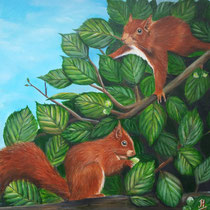 Eekhoorntjes, geschilderd in opdracht