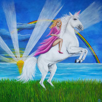 Prinses op unicorn; geschilderd voor mijn kleindochter Eva die dol is op prinsessen en unicorns
