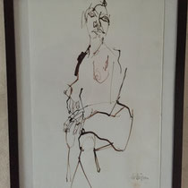 Serge Labegorre - Dessin sur papier N°9 - Réf. 51 -  53 cm x 63 cm (vertical) - Encadrement bois noir sous verre et passe-partout blanc - Oeuvre unique