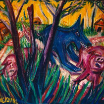 El final, 2002. Acrílico y óleo pastel sobre tela, 204x164 cm