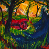 Picnic, 2001. Acrílico y óleo pastel sobre tela, 108 x 87 cm